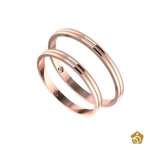 Par de Aliança Artística de Ouro Rosa 18k - Aro duplo