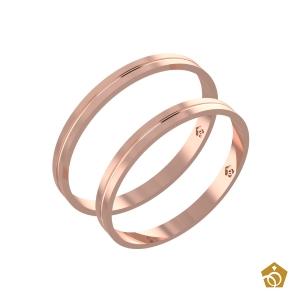 Par de Aliança Artística de Ouro Rosa 18k - aro reto com friso central