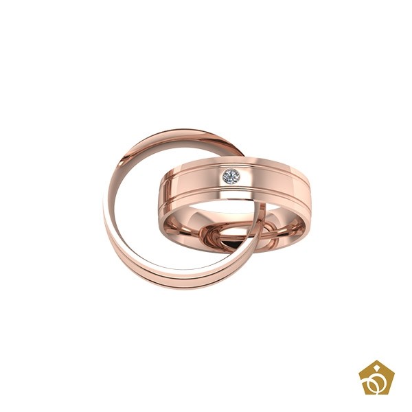 Par de Aliança de Ouro Rosa 18k - Frisos Infinitos - Gema