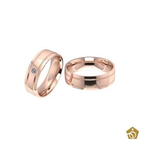 Par de Aliança de Ouro Rosa 18k - Frisos Infinitos - Gema