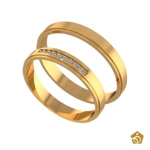 Par de Aliança Artística de Ouro Amarelo 18k - nove gemas