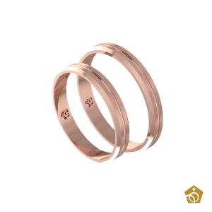 Par de Aliança Artística de Ouro Rosa 18k - Italiana com friso central