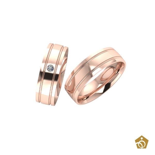 Par de Aliança de Ouro Rosa 18k - Frisos Infinitos - Gema