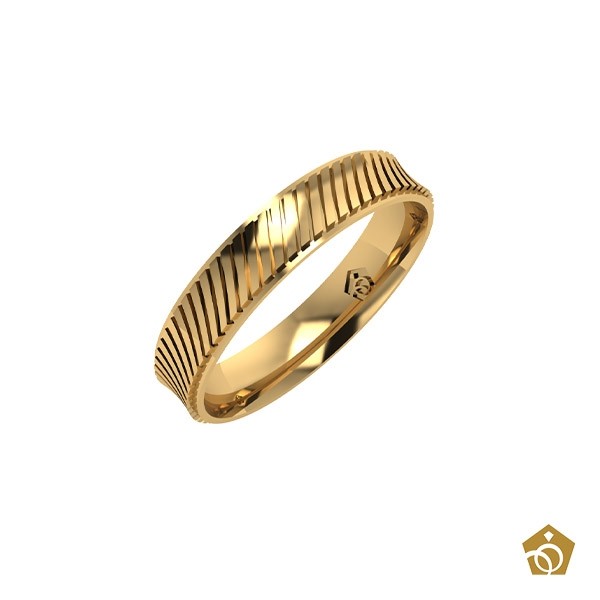 Par de Aliança Artística de Ouro Amarelo 18k - Frisos ornamentais