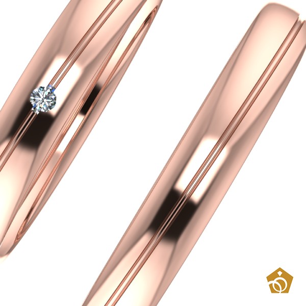 Par de Aliança Artística de Ouro Rosa 18k - Aro Leve 3mm