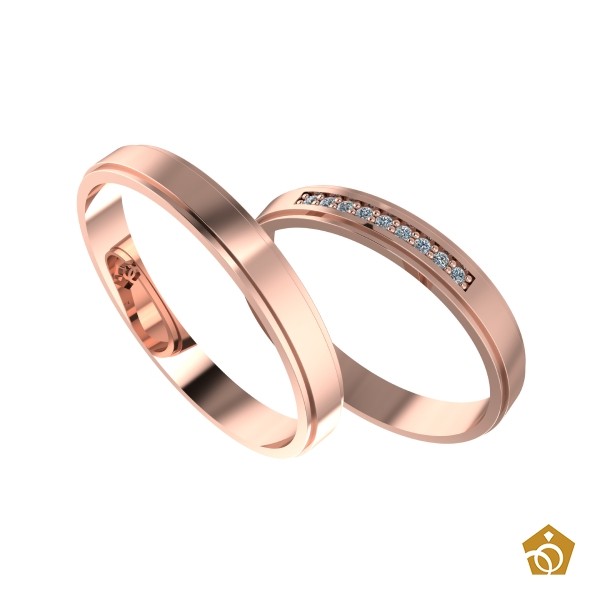 Par de Aliança Artística de Ouro Rosa 18k - nove gemas