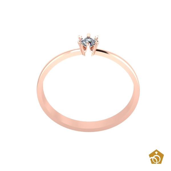 Anel de Ouro Rosa 18k - Solitário - Aro Leve