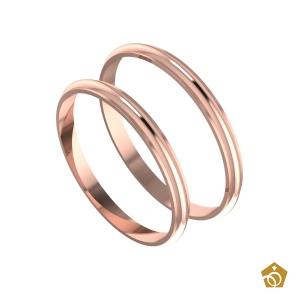 Par de Aliança Artística de Ouro Rosa 18k - bordas rebaixadas