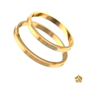 Par de Aliança Italiana com gemas - Ouro Amarelo 18k